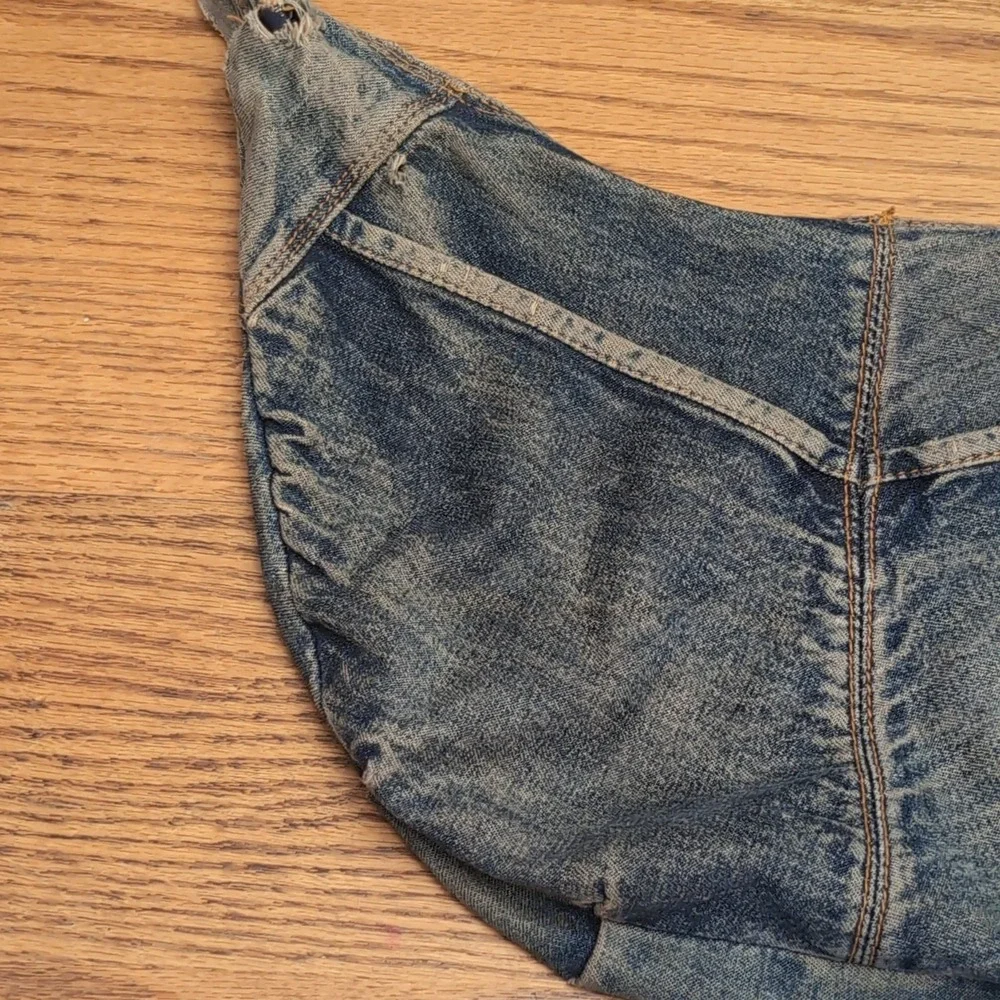 Vintage Denim Crescent Shoulder Bag Purse Blue Women's Handbag Distressed